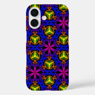 Purple Blue Glow Geometric Abstract Black iPhone 16 Case