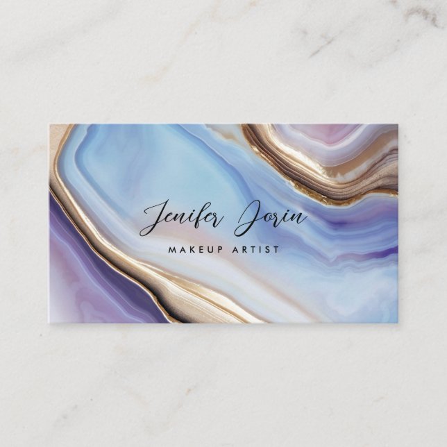Purple & Blue Gold Agate Textures Marble Business Card (Front)