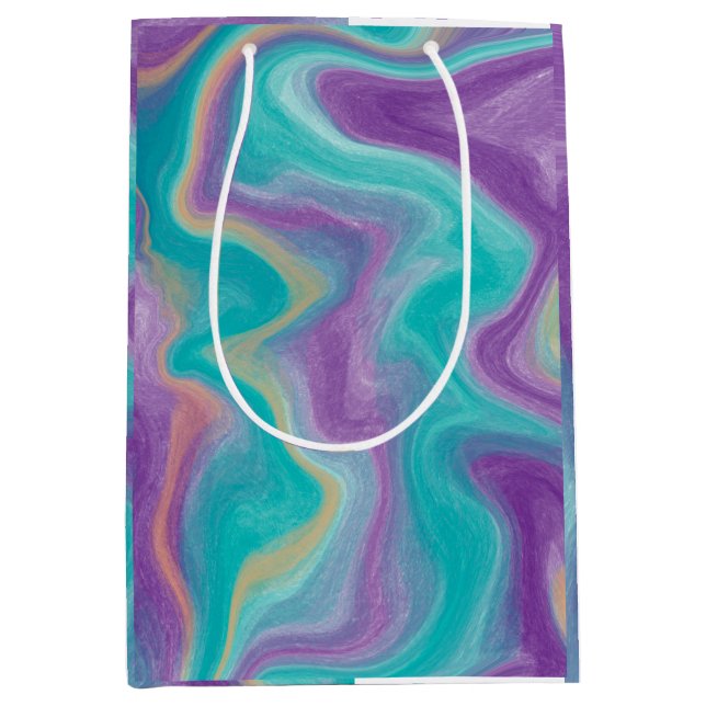 Purple, Blue, Gold and Teal swirls   Medium Gift Bag (Front)