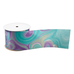 Purple, Blue, Gold and Teal swirls Satin Ribbon