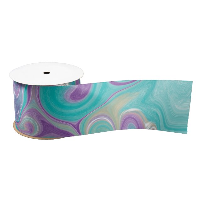 Purple, Blue, Gold and Teal swirls  Satin Ribbon (Spool)