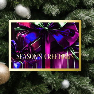 Purple Blue Gold Gifts Season's Greetings Holiday Card