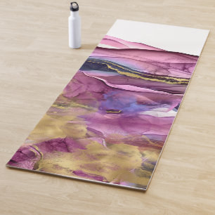 Purple blue gold ink abstract yoga mat