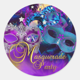 Purple Blue & Gold Masks Masquerade Party Sticker