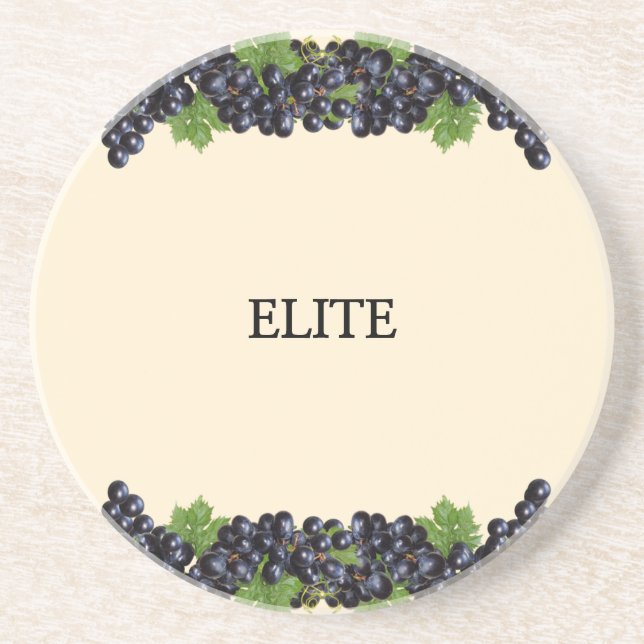 Purple Blue Grapes with Green Leaves on Beige Beve Coaster (Front)