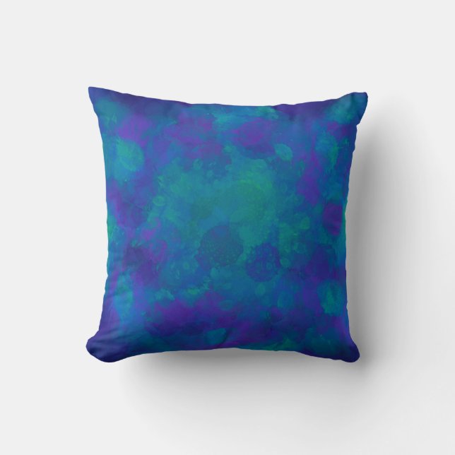 Purple Blue Green Elegant Watercolor Pattern Cushion (Front)