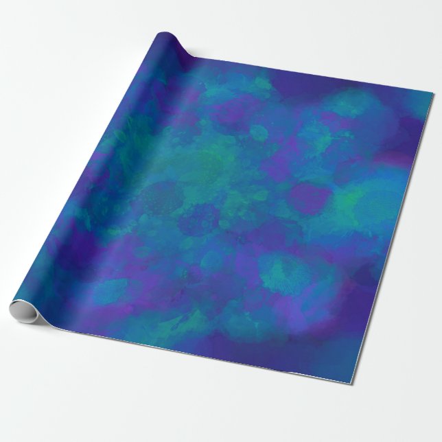 Purple Blue Green Elegant Watercolor Pattern Wrapping Paper (Unrolled)