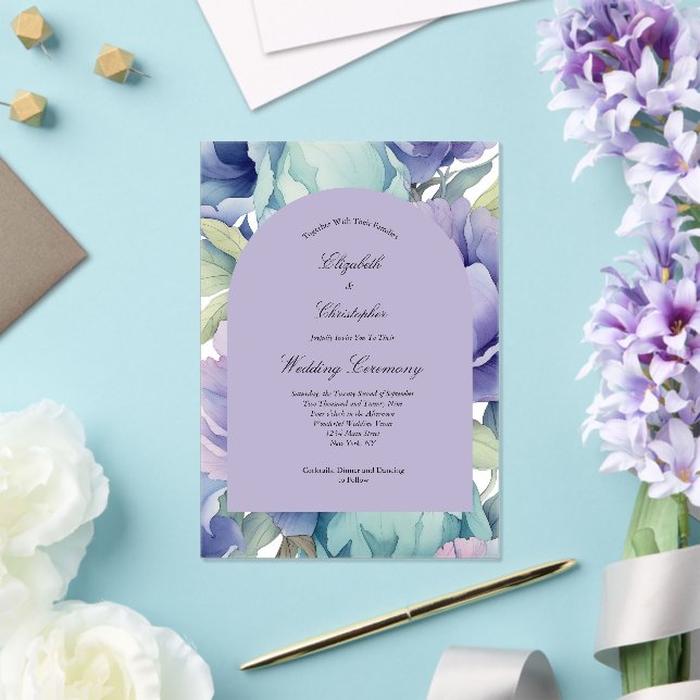 Purple Blue Green Floral Arch Wedding Acrylic Invitations (Insitu (Wedding))