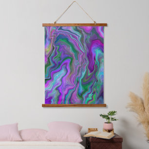 Purple Blue Green Fluid Art Swirls Marble Hanging Tapestry