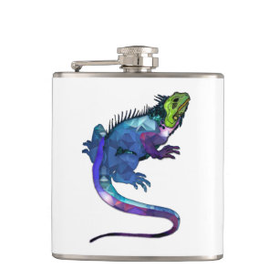 Purple, Blue & Green Iguana Mosaic Hip Flask