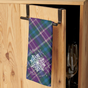 Purple, Blue & Green Plaid Snowflake Tea Towel