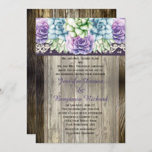 Purple Blue Green Watercolor Succulents Weddings Invitation