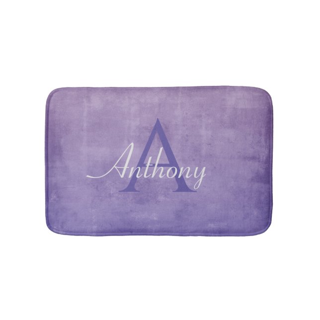 Purple Blue Grey rustic Abstract name monogram Bath Mat (Front)