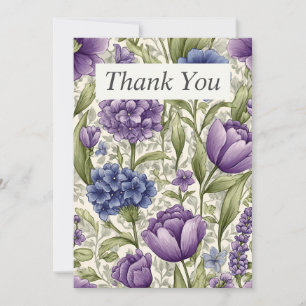 Purple & Blue Hand Drawn Flowers Thank You Card