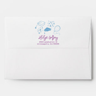 Purple Blue Hand Drawn Graduation Icons  Envelope