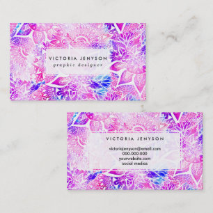 Purple blue henna boho floral mandala pattern business card