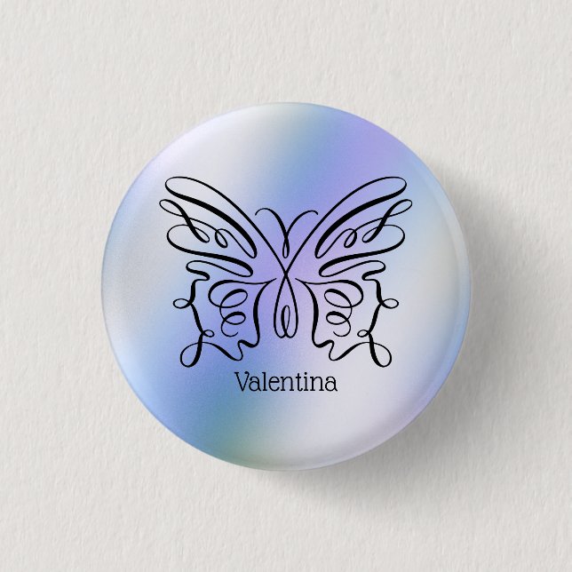 Purple Blue Holographic Butterfly Monogram Name 3 Cm Round Badge (Front)