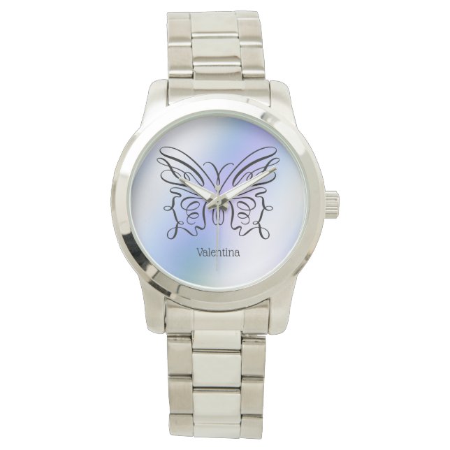 Purple Blue Holographic Butterfly Monogram Name  Watch (Front)
