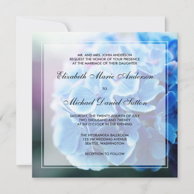 Purple Blue Hydrangea Wedding Invitation (Front)