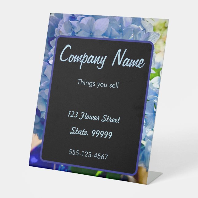 Purple Blue Hydrangeas Bouquets Pedestal Sign (Front)