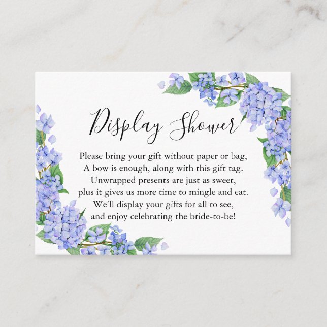 Purple Blue Hydrangeas Display Bridal Shower Enclosure Card (Front)