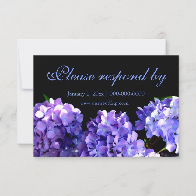Purple blue hydrangeas magenta purple flowers rsvp save the date (Front)