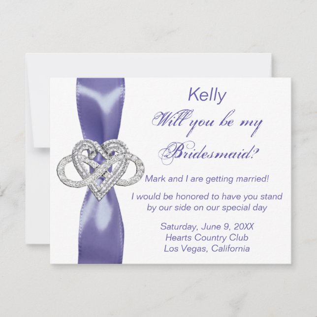 Purple Blue Infinity Heart Bridesmaid Card (Front)