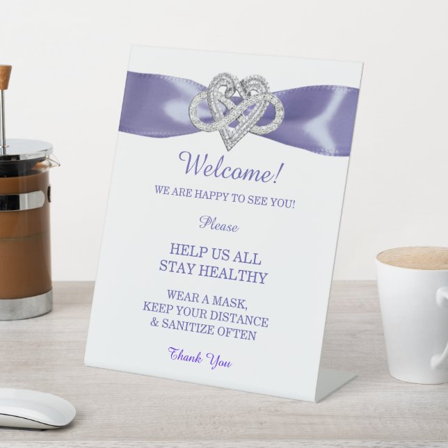 Purple Blue Infinity Heart Wedding Safety Pedestal Sign (In SItu)