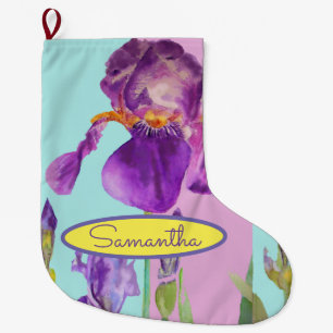 Purple Blue Iris Irises Floral Christmas Stocking
