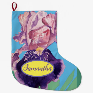 Purple Blue Iris Irises Floral Christmas Stocking