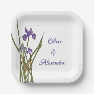 Purple & Blue Iris Watercolor Wedding Paper Plate
