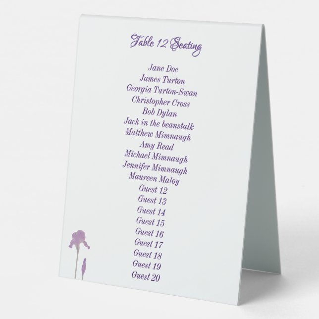 Purple & Blue Iris Watercolor Wedding Table Tent S (Back)