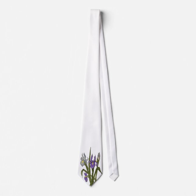 Purple & Blue Iris Watercolor Wedding Tie (Front)