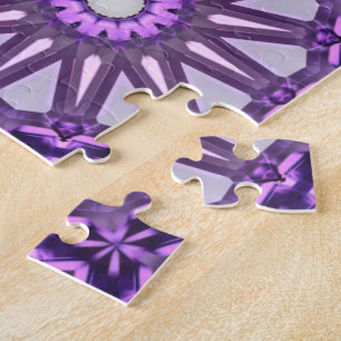 Purple Blue Kaleidoscope Pinwheel Mandala Pattern Jigsaw Puzzle