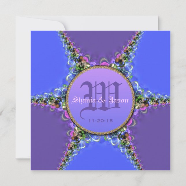 Purple & Blue Lace Monogram Wedding Invitations (Front)