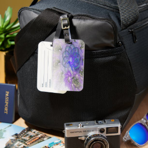 Purple Blue Lacy Abstract Flower Artwork Luggage Tag