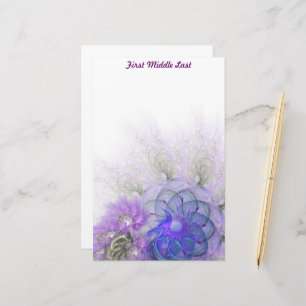 Purple Blue Lacy Abstract Flower Personalised Stationery