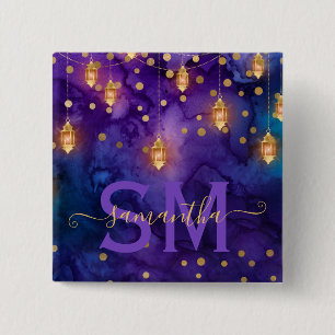 Purple & Blue Lantern Glow Monogram 15 Cm Square Badge