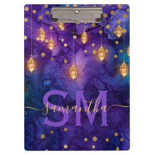 Purple & Blue Lantern Glow Monogram Clipboard