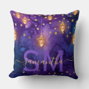 Purple & Blue Lantern Glow Monogram Cushion