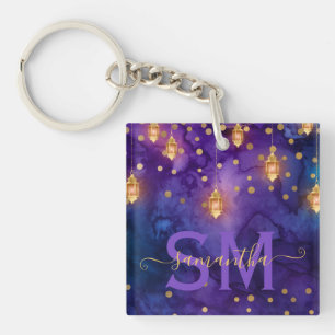 Purple & Blue Lantern Glow Monogram Key Ring