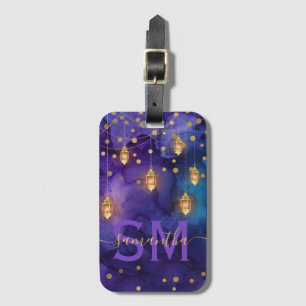 Purple & Blue Lantern Glow Monogram Luggage Tag