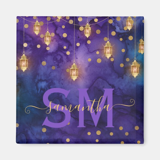 Purple & Blue Lantern Glow Monogram Magnet (Front)