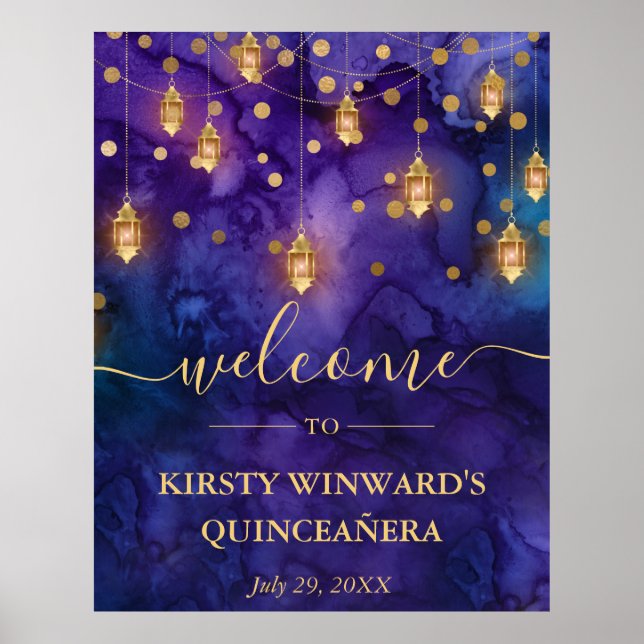 Purple & Blue Lantern Glow Quinceanera Poster (Front)
