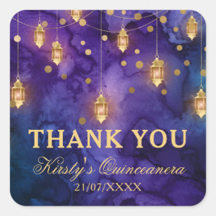 Purple & Blue Lantern Glow Quinceanera Square Sticker