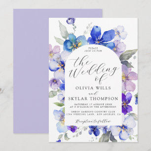 Purple Blue Lavender Mauve Navy Flower Wedding Invitation