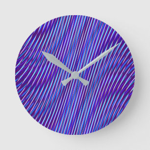 Purple & Blue Lines - Psychedelic, Trippy Stripes Round Clock