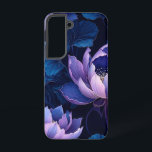Purple Blue Lotus Dark Floral Phone Case<br><div class="desc">Wrap your Samsung Galaxy S22 in sophisticated style with this stunning phone case. Featuring a captivating seamless pattern of vibrant purple and blue lotus flowers and leaves set against a dramatic dark black background, this design creates an elegant, moody, and serene aesthetic. The detailed botanical illustration captures the beauty and...</div>