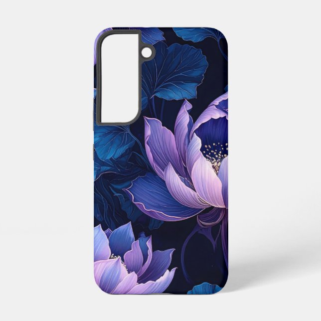 Purple Blue Lotus Dark Floral Phone Case (Back)