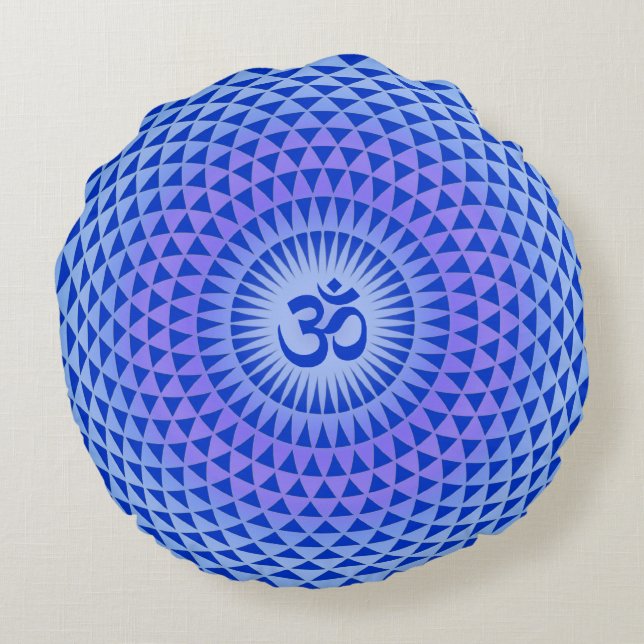 Purple Blue Lotus flower meditation wheel OM Round Cushion (Back)